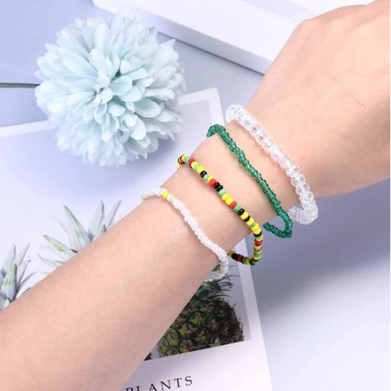 24 Pcs Handmade Beaded Bracelets For Women Adjustable Crystals Stretch Bracelet Colorful Elastic Beaded Anklet Bracelets Set